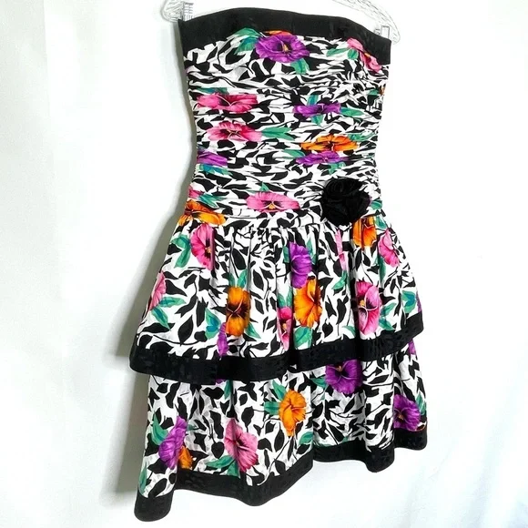 A.J. Bari Vintage 100% Silk Corset Tiered Floral Party Cocktail Dress Size 8 - Picture 3 of 11